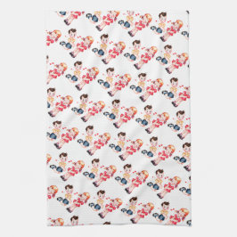 Das Retro Mädchen u. der Junge des Valentinsgrußes Küchentuch