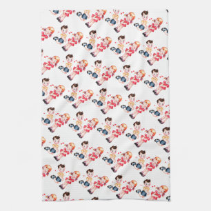 Das Retro Mädchen u. der Junge des Valentinsgrußes Küchentuch