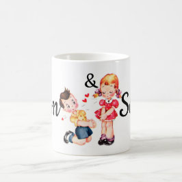 Das Retro Mädchen u. Junge Personnalised des Kaffeetasse