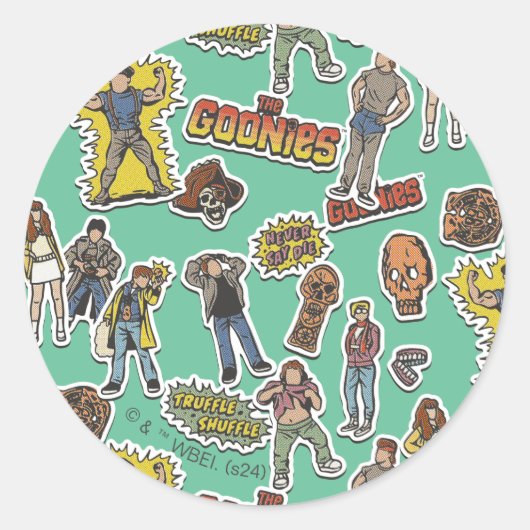 Das Retro-Stickermuster der Goonies Runder Aufkleber (Vorderseite)