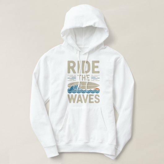 Das Retro-Surfboard-Design der Waves Hoodie (Design vorne)