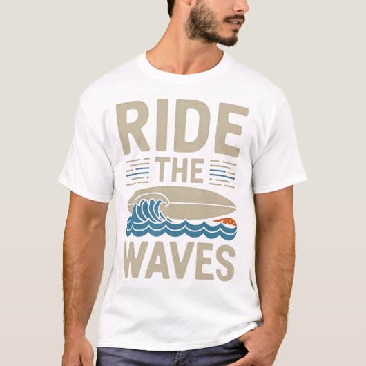 Das Retro-Surfboard-Design der Waves T-Shirt (Vorderseite)