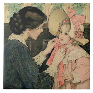 Das rosa Bonnet von Jessie Willcox Smith Fliese