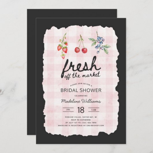 Das Rosa Gingam-Brautparty vom Markt frisch Einladung (Vorne/Hinten)