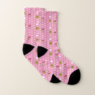 Das rosa Grinch- und Cindy-Lou-Herzmuster Socken
