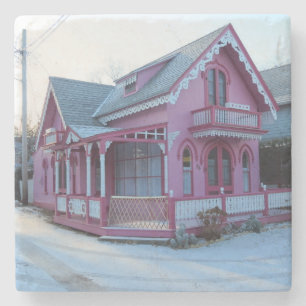 Das Rosa Haus im Schnee - Martha's Vineyard Steinuntersetzer