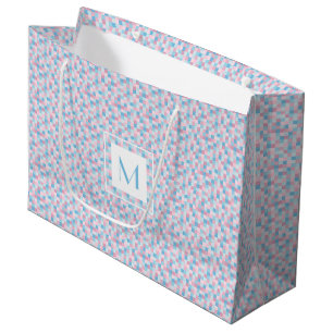 Das rosa Monogramm und das Blau quadriert große Geschenktüte