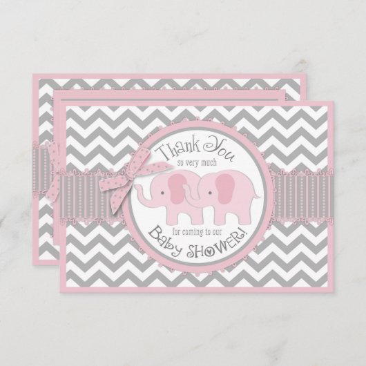 Das rosa Zickzack Elefant-graue Doppelweiß dankt Dankeskarte (Vorne/Hinten)