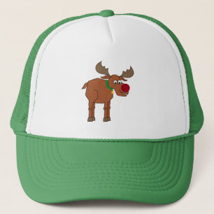 das rote gerochene Ren Truckerkappe