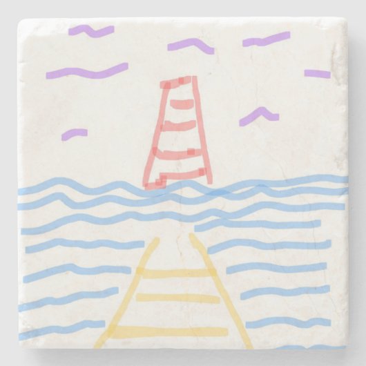 Das rote Leuchtturm und das Gelbe Pier Steinuntersetzer (Vorderseite)