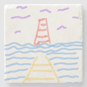 Das rote Leuchtturm und die gelbe Steinküste Steinuntersetzer