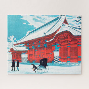 Das rote Tor von Hongo im Schnee von Hiroaki Takah Puzzle
