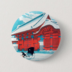 Das rote Tor von Hongo in Snow von Hiroaki Takahas Button