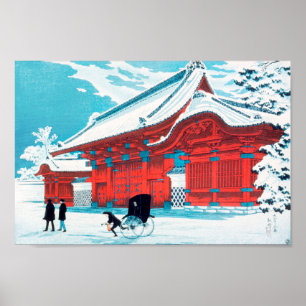 Das rote Tor von Hongo in Snow von Hiroaki Takahas Poster