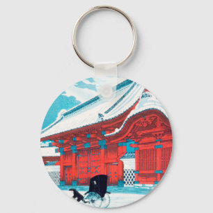 Das rote Tor von Hongo in Snow von Hiroaki Takahas Schlüsselanhänger
