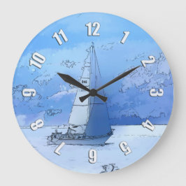 Das ruhige blaue Wasser segeln - Sailboating Große Wanduhr