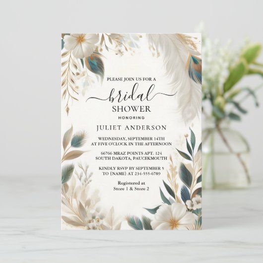 Das rustikale Asia Sky Cloud Peacock-Brautparty Einladung (Stehend Vorderseite)