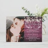 Das rustikale Foto der String-Lights in einer Hoch Einladung (Stehend Vorderseite)