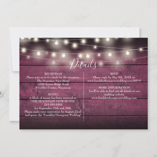 Das rustikale Foto der String-Lights in einer Hoch Einladung (Rückseite)