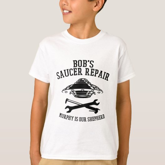 Das Saucer Repair Logo des T - Shirt Black Bob (Vorderseite)