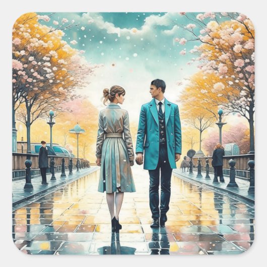 Das Schicksal brachte uns zusammen Quadratischer Aufkleber (Vorderseite)