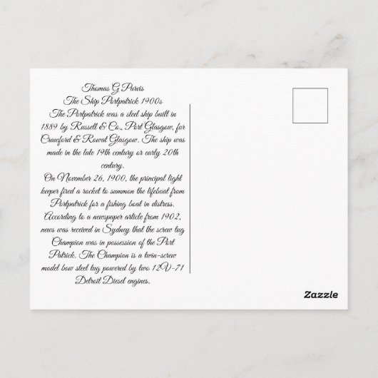 Das Schiff Portpatrick 1900er Postkarte (Rückseite)