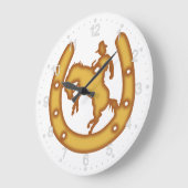 Das Schild mit Cowboy und Hufeisen Große Wanduhr (Winkel)