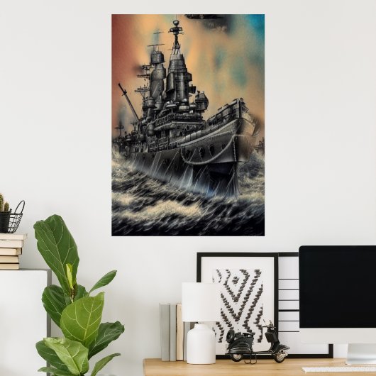 Das Schlachtschiff auf hoher See | AI Art Poster (Heimbüro)
