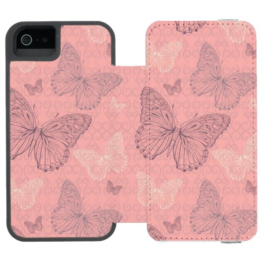 Das Schmetterlings-Rosa Incipio iPhone Geldbeutel-Hülle (Folio Geöffnet)
