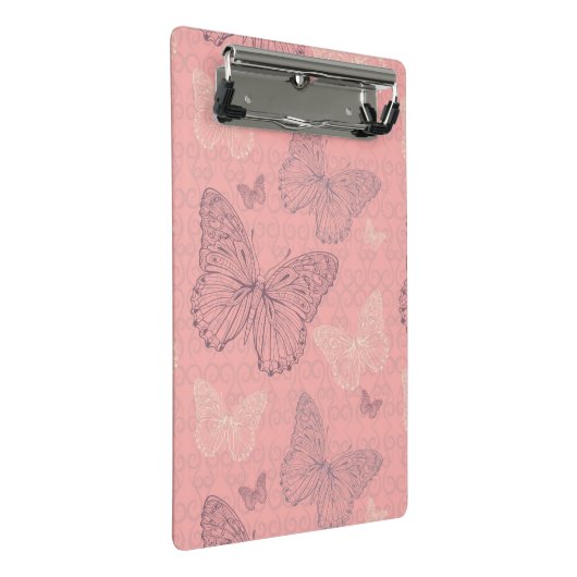 Das Schmetterlings-Rosa Mini Klemmbrett (Schrägansicht)
