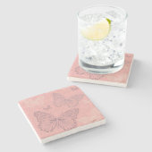 Das Schmetterlings-Rosa Steinuntersetzer (Seitenansicht)