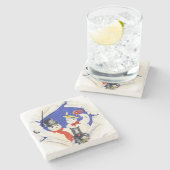 Das Schnee-Familien-und Hundeweihnachten Steinuntersetzer (Seitenansicht)