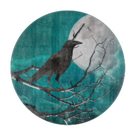 Das Schneiden, der Rabe in Grün Schneidebrett