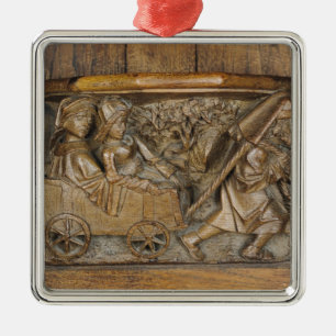 Das Schnitzen, ein Paar im Wagen darstellend, zog Silbernes Ornament