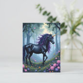 Das schöne schwarze Einhorn im Wald Postkarte (Stehend Vorderseite)