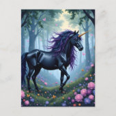 Das schöne schwarze Einhorn im Wald Postkarte (Vorderseite)