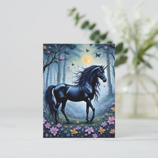 Das schöne schwarze Einhorn Postkarte (Stehend Vorderseite)