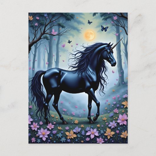 Das schöne schwarze Einhorn Postkarte (Vorderseite)