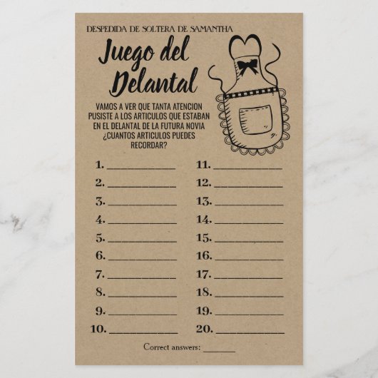 Das Schürze Brautparty Englisch Spanisch (Rückseite)