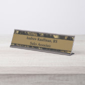 Das Schwarz-Braun-Gold-Marmor präsentieren Moderne Schreibtischnamensplakette (Vorderseite )