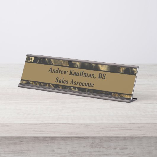 Das Schwarz-Braun-Gold-Marmor präsentieren Moderne Schreibtischnamensplakette (Vorderseite )
