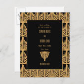 Das Schwarz-Déco-Muster Save the Date Ankündigungspostkarte (Vorne/Hinten)