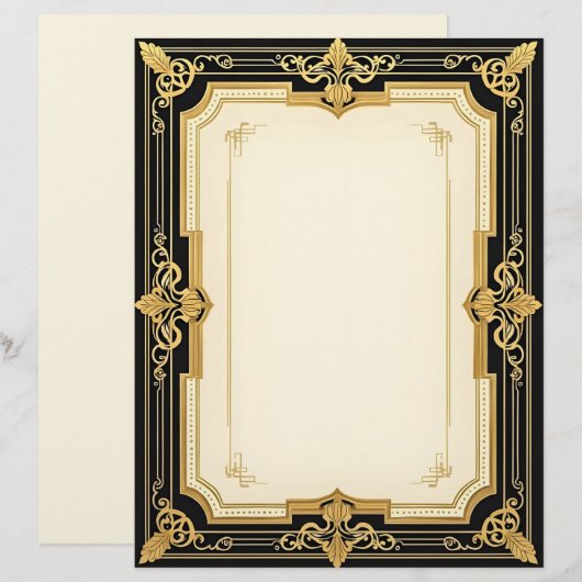Das Schwarz-Gold-Art-Déco-Raffinesse Briefbogen (Vorne/Hinten)