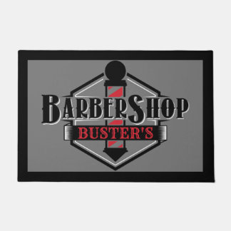 Das Schwarz-Rot-Barber-Logo personalisieren Sie 24 Fußmatte