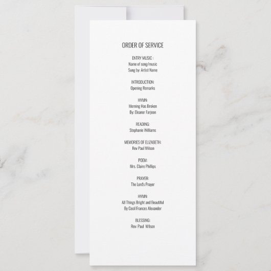 Das Schwarz-weiße Beerdigungsprogramm für das Gedä Einladung (Rückseite)