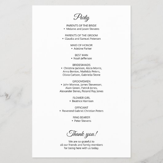 Das Schwarz-weiße Hochzeitsprogramm mit elegantem (Hinten)