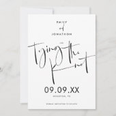 Das Schwarz-weiße Knot-Elegante-Script Save The Date (Vorderseite)