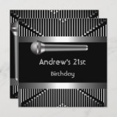 Das Schwarze Metallmikrophon des Menschen zum 21. Einladung (Vorne/Hinten)