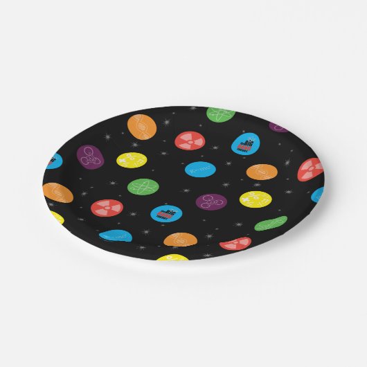 Das schwarze Muster der Urknall-Theorie Pappteller (Schrägansicht)