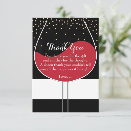 Das schwarze Rotwein-Glasgold u. das Weiß dankt Dankeskarte (Stehend Vorderseite)